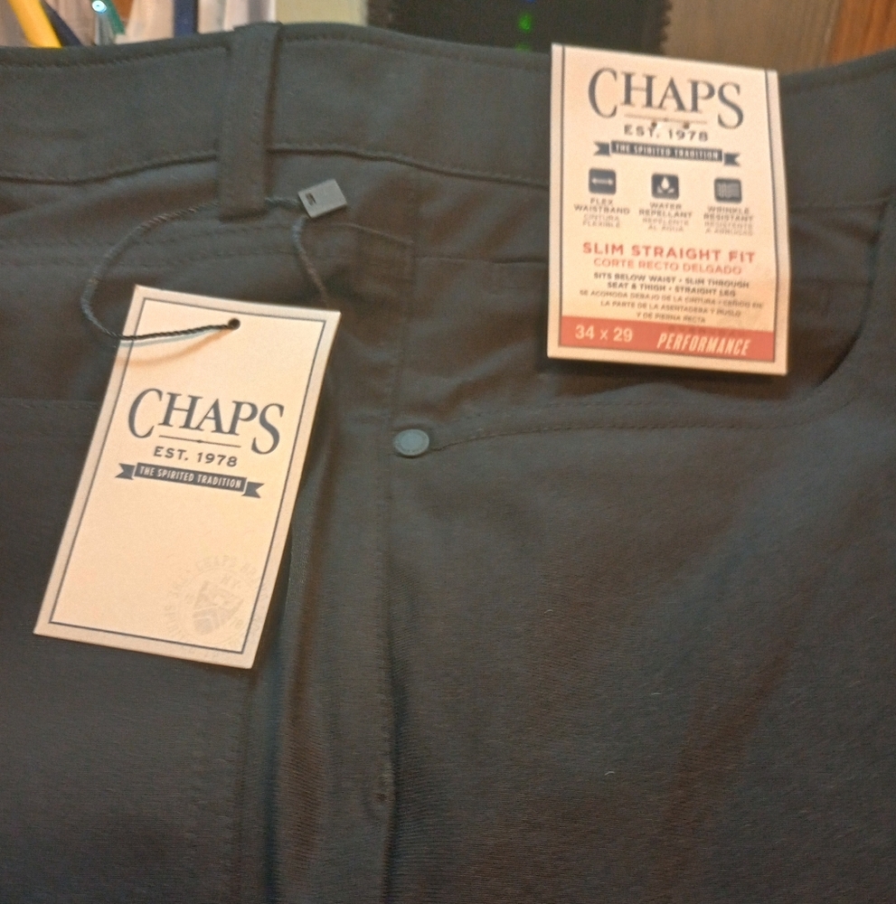 Chaps Men's Slim Straight Fit   Black Pants